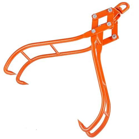 VEVOR timber claw log grapple, orange 4-claw swivel steel log lifting tongs with mounting bracket