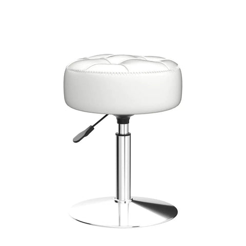 Adjustable Vanity Stool With 360 Degree Swivel White Faux Leather Makeup Chair For Home Studio Perfect For Bathroom Or Living Room Height Adjustable From 15.8 To 20.7 Inches Smooth Comfort And Easy Access For Your Daily Grind, side view.