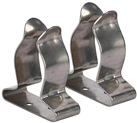 Two stainless steel Amazon boat hook spring clamp holder brackets; fits 5/8–1 inch shafts