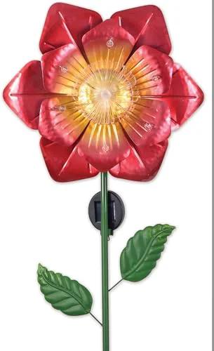 Fiber Optic Poppy Solar Garden Stake With Dusk To Dawn Sensor 48 Inches Tall In Red Outdoor Light Up Yard Decor for Pathways