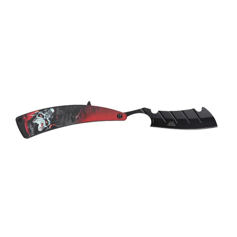 Manual Folding Razor Knife With Grinning Clown Artwork Black Oxide Stainless Steel Straight Edge Blade EDC Pocket Cutter side view.