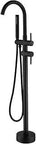 Freestanding Bathtub Faucet Floor Mounted Matte Black Tub Filler With Handheld Shower And High Flow Mixing Tap 360 Degree Swivel Spout Pro Grade Brass Construction