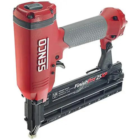 18 Gauge Rock Solid Pneumatic Brad Nailer For No Sweat Trim Work And Cabinet Buildouts Slick Nail Gun with visible trigger and magazine.