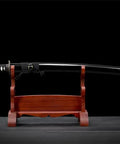 40 Inch Japanese Iaito For Training With Dull Blade Handmade Full Tang Practice Sword on wooden stand