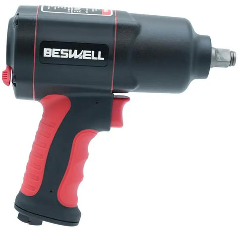 Pro Grade One Half Inch Air Impact Wrench With 10 Piece Socket Set, side view showcasing ergonomic grip and sturdy build.