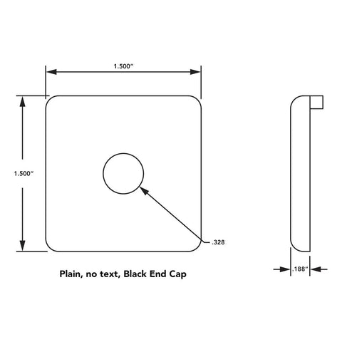 Top Shelf 1.5 X 1.5 Inch Matte Black Plastic Square End Caps For T Slot Aluminum Framing with detailed dimensions.