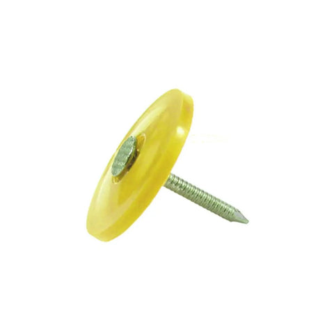 1 Inch 12 Gauge Ring Shank 304 Stainless Steel Plastic Cap Nails 100 Pack Workhorse, yellow plastic cap and metal shank.