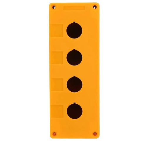 Beefy Four Hole 22mm Push Button Switch Control Box With ABS Industrial Enclosure, flame retardant yellow, front view
