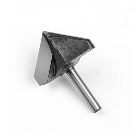 Solid 6mm And 1/4 Inch Shank V-Cutter Router Bit For Wood Trimming Wall Flanging With Razor Sharp Edges To Crush Hard Work In Your Shop, angled view.