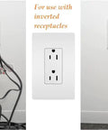 Before and after of Universal Outlet Concealer With Wi-Fi Smart Power Strip For Inverted Outlets showing organized cords.