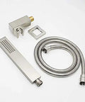 Top Shelf Led Thermostatic Shower System With 16 Inch Ceiling Rainfall And Handheld Sprayer Featuring Six Massage Body Jets In Slick Brushed Nickel Finish For Your Modern Bathroom, including handheld sprayer and hose.