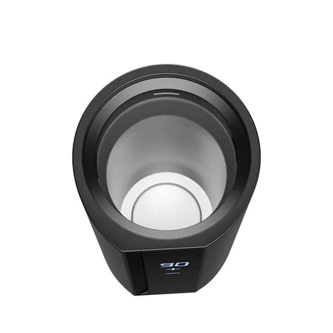 Ride Ready Smart Temp Control Car Mug showing LCD display and stainless steel interior, 11.8oz electric heating cup for coffee and tea.