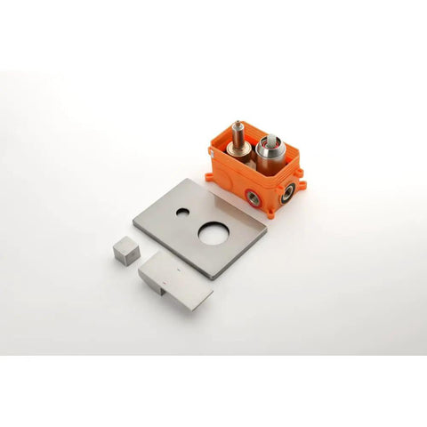 Super Sturdy 3-Way Shower Diverter Valve Plus Solid Brass Rough-In Mixer Valve Kit with orange body and pressure-balance cartridge.