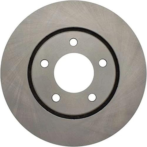Front brake rotor for Chrysler/Dodge vehicles with five lug holes and center bore, metallic gray.