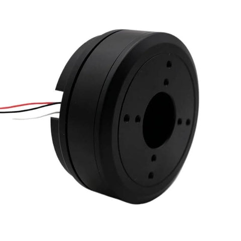 Beefy Torque Low Speed Flat Motor With Encoder Based Turntable Servo And Brushless DC Motor Control, side view, sealed design.