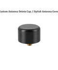 Black aluminum Chevy GMC Cadillac Ford Lincoln Buick Mercury antenna delete cap cover for select models, front view.