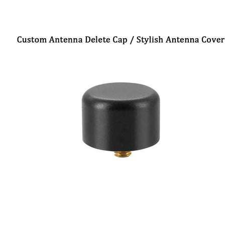 Black aluminum Chevy GMC Cadillac Ford Lincoln Buick Mercury antenna delete cap cover for select models, front view.