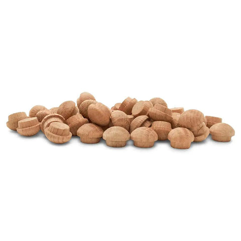 Top Grade American White Oak Wood Hole Plugs 3/8 Inch, Pack Of 250, unfinished wood button caps for woodworking projects.