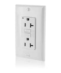 GFCI Outlet 20 Amp Self Test Non Tamper Resistant With LED Indicator Light for Electric Shock Protection and Electrocution Prevention NEC Compliant GFNT2W White front view
