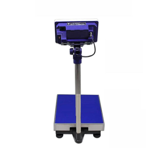 Heavy Duty Digital Floor Scale Stainless Steel Platform HD LED Display viewed from the back with blue platform and stand.