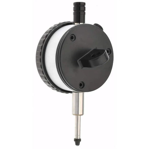 Dial Drop Indicator Half Inch Range With 0 To 50 Reading And Two Point Two Five Inch Dial Stainless Steel Stem Tungsten Carbide Ball Anvil Hardened Ground Point Lug And Flat Mount AGD Group Two Continuous Dial NPL Traceability Adjustable Bezel, side view