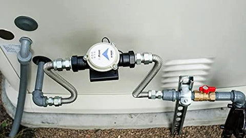 Dormont Flo-Pro MD 3-in-1 gas flow and pressure diagnostic tool on a 3/4-in NPT line with braided hoses.