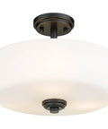 Three Light Matte Black Semi Flush Mount Ceiling Fixture With Tuscan Inspired Details UL Listed CUL CETL Round Frame Design