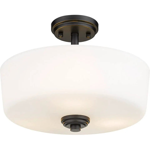 Three Light Matte Black Semi Flush Mount Ceiling Fixture With Tuscan Inspired Details UL Listed CUL CETL Round Frame Design