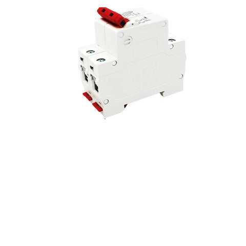 Badass Din Rail Circuit Breaker Featuring Killer Solar Panel Overload Protection Switch for RV Campers and Homes With Beefy Automatic Air Switch Up to 63 Amps 500V Rating, white, two-pole design.