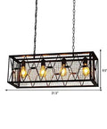 Vintage Metal Cage Pendant Lamp Four Light Linear Ceiling Fixture Height Adjustable Retro Industrial Lighting Heavy Duty Build No Fuss Setup E27 Socket Bulbs Not Included hanging above showing dimensions 31.5 x 9.5 inches.
