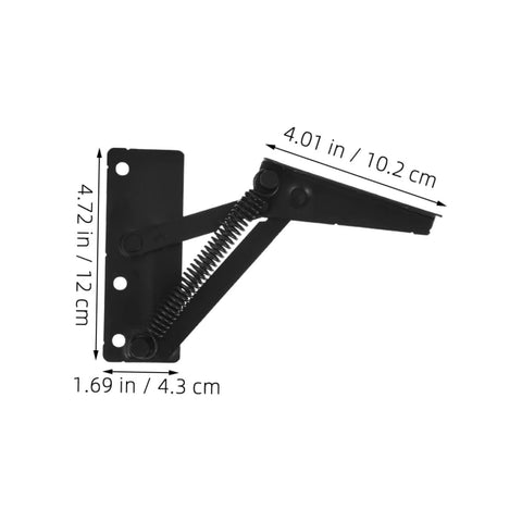 Folding lifting hinge bracket in black metal with spring, for sofas, beds, or cabinet doors