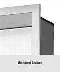 Close-up of Shower Niche Insert 12 By 12 Inches No Tile Needed Stainless Steel Brushed Nickel Easy Install Rectangle Shower Shelf edge.