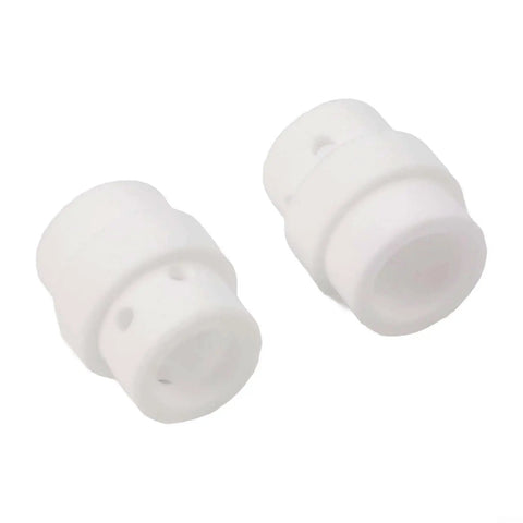 Essential MIG Welding Consumables Kit 0.8mm Tips for 24KD Torch, Rock Solid Compatibility, Includes 5 Contact Tips, 5 Tip Holders, and 4 Gas Diffusers, Red Copper Tips for Tight Fits, Smooth Arc, And Quick Replacement. White MIG tip holders close-up