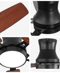 Close-up details of Bayfeve 52-Inch Flush-Mount Ceiling Fan with Light (Black + Plywood) showcasing blade and motor design.