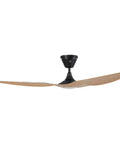 Built Tough Smart Outdoor Ceiling Fan Marine Coastal Grade Wet Rated Salt Resistant Storm Ready With Wireless Remote Control And Universal Mount And Ten Inch Extension Tube For Rough Sea Breeze Decks ceiling fan with matte black motor and wood blades.