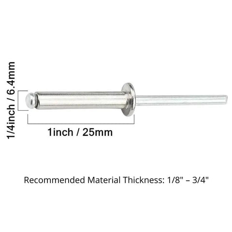 Heavy Duty Aluminum Blind Rivets 1/4 Inch By 1 Inch Dome Head Steel Mandrel 25 Pack Sheet Metal Gutter Door Repair Solid Workhorse Fasteners Ready To Nail Down Your Project Without A Sweat