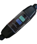 Inline GFCI Leak Protector Waterproof Outdoor Extension Cord Adapter with reset and test switches in black housing.