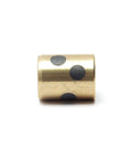 One Piece Heavy Duty Sleeve Bearing With 8Mm Bore 12Mm Outer Diameter For Ironclad Carbon Steel Copper Oilless Bushings, showing brass bushing with black dots.