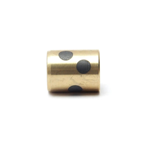 One Piece Heavy Duty Sleeve Bearing With 8Mm Bore 12Mm Outer Diameter For Ironclad Carbon Steel Copper Oilless Bushings, showing brass bushing with black dots.