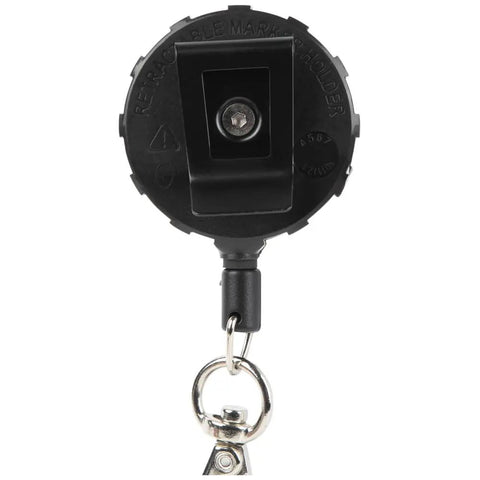 Retractable Marker Holder With Four Foot Cord For Skribes Paint Markers Fits Ultra Fine Fine And Chisel Tip Permanent Markers Keeps Pencils And Markers Handy On The Job, black round design with clip.
