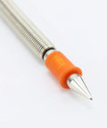 Close-up of a spring punch from Do It All 5 Piece Nail Setter And Door Hinge Tool Set with orange grip and metal tip