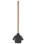 Heavy Duty Rubber Toilet Plunger With Solid Wooden Handle for Bathroom Sink Drains and Tub Clogs, 18 inch wooden handle, black rubber head.