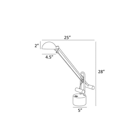 Halotech 29-Inch LED Desk Lamp With Tilting 4-Inch Metal Shade, Black Matte Finish, Space-Saving Task Light dimensions diagram