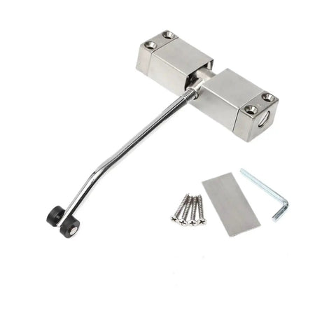 Rugged Stainless Steel Hydraulic Door Closer With Adjustable Speed For Lefty Or Righty Doors Black Universal Fit with screws and tools