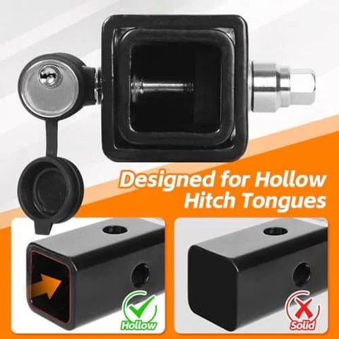 Anti Rattle Hitch Lock Pin Set With Five Eighth Inch Hollow Shank And Two And Five Eighth Inch Span, designed for hollow hitch tongues.
