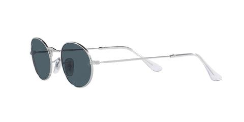 Side view of Unisex Oval Sunglasses With Dope Silver And Blue Frame Non Polarized Full Rim 51mm Lens Width Lightweight All Day Comfort.