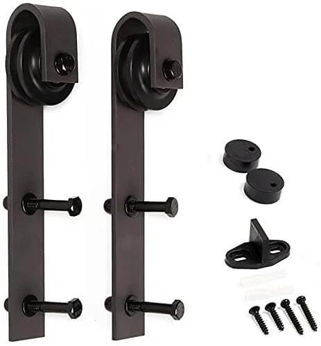 Knotty Pine Wood Sliding Barn Door Kit 36x84 Dark Walnut DIY Unassembled Panels With Hardware Included Pre Drilled Bore Holes hardware set