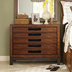Wooden dresser with 12 Pack Matte Black Cabinet Pull Handles With Base Plate Aluminum Alloy, 5 Inch Hole Center
