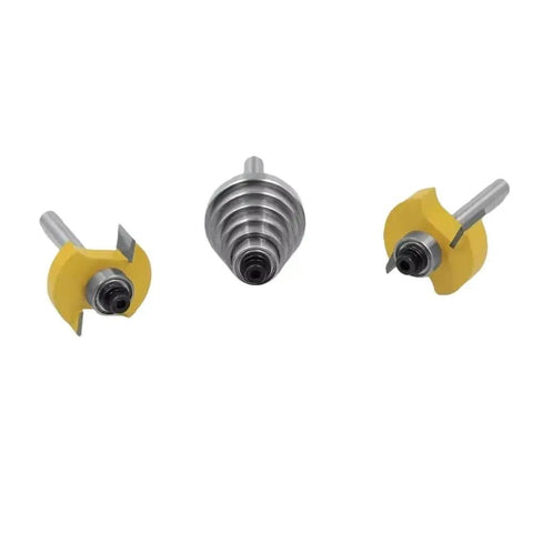 Three Piece Set Pro Grade Cemented Carbide Tenon Cutter With Six Beefy Adjustable Bearings For Woodworking Rabbeting Router Bits 1/4 Inch Shank