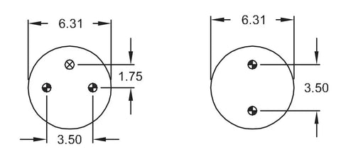 Heavy Duty Double Convoluted Air Spring Bag Replacement For 6926 Series Rides Built To Take A Beating On Rough Roads 4.10 Inch Tall 6.31 Inch Top Plate Width 7.7 Pound Weight Leak Tested Fits Firestone Contitech Goodyear 6926 Matchups dimension diagram of top plate bolt pattern